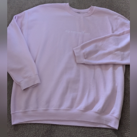 Gildan Women's "My Tummy Hurts" Graphic Light Pink Custom Crewneck Sweatshirt - Picture 4 of 11